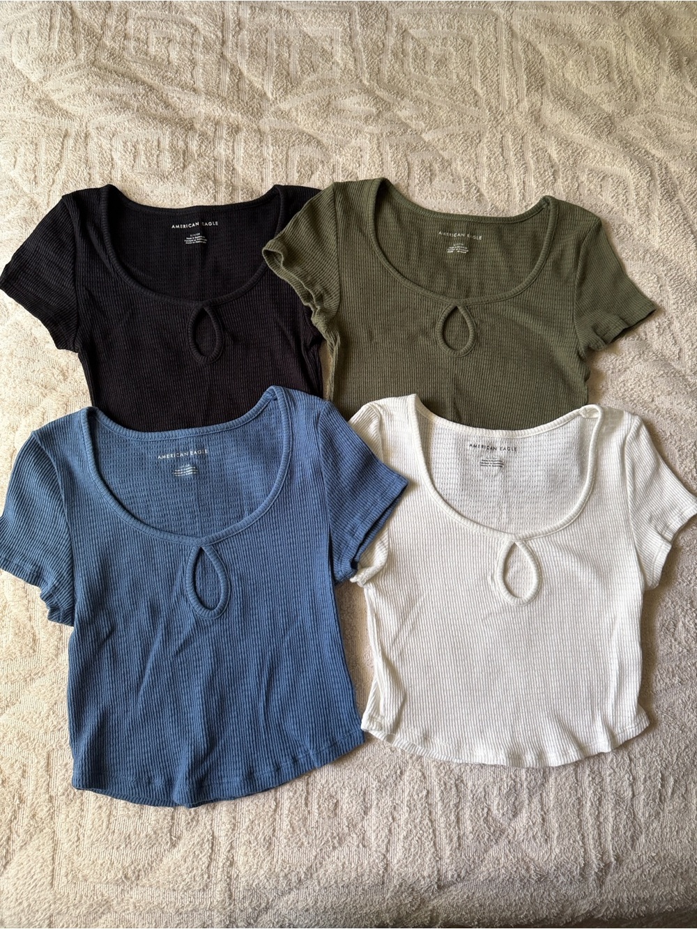 American Eagle Outfitters Short Sleeve Scoop Keyhole Crop Top - Multiple Colors
